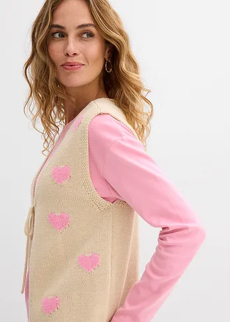 Gilet sans manches en maille • sable clair-rose • Boutique bonprix