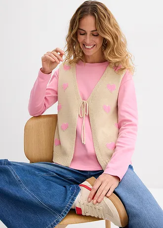 Gebreid vest van een katoenmix • lichtsand-roze • bonprix online shop