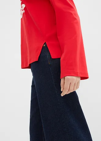 Bluzka z długim rękawem z grubej bawełny • truskawkowy-biel wełny z nadrukiem • sklep bonprix