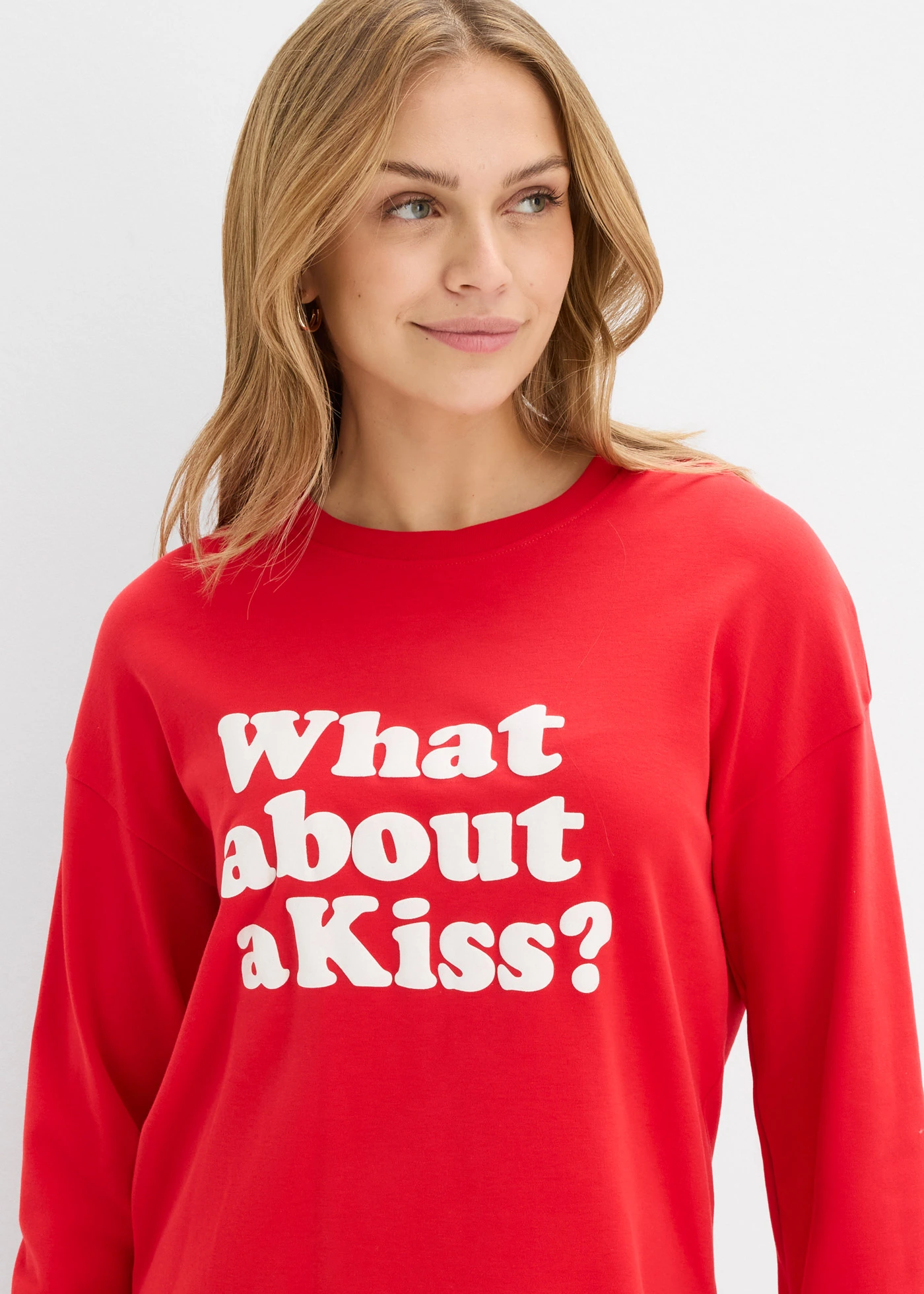 Longsleeve van zwaar katoen • aardbeirood/wolwit met print • bonprix online shop