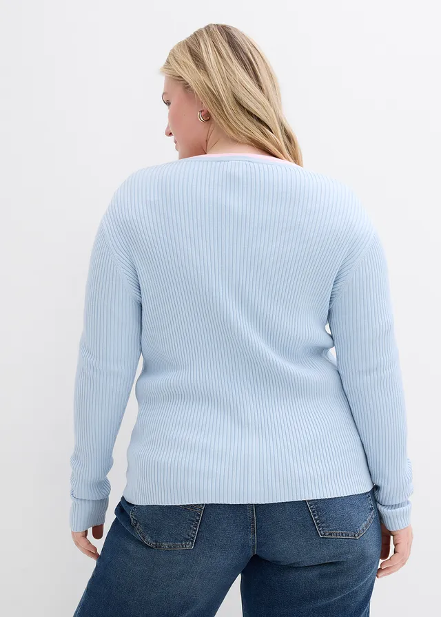 Gebreid vest met viscose, Kleur: poederblauw