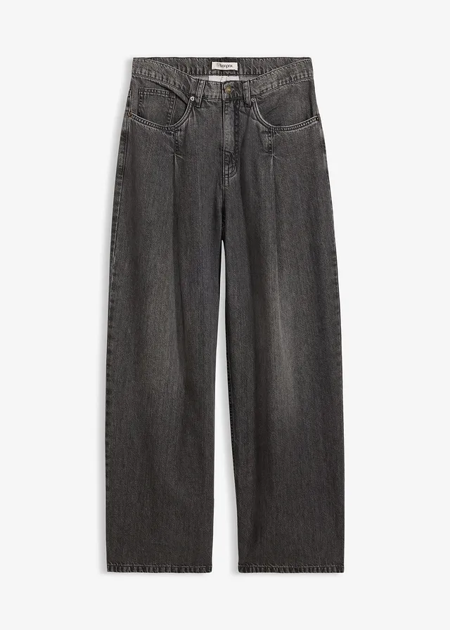 Jean large taille haute, Couleur: gris denim used
