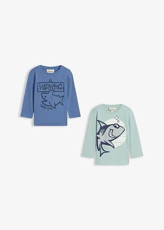 Longsleeve van biologisch katoen (set van 2) • zeegroen+jeansblauw • bonprix online shop