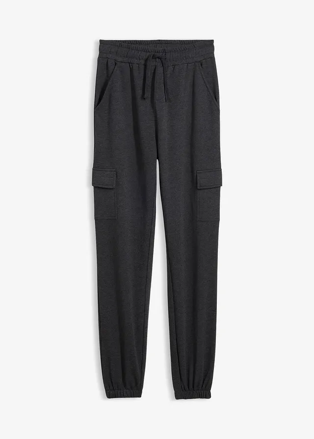 Joggingbroek met cargozakken, Kleur: antraciet gemêleerd
