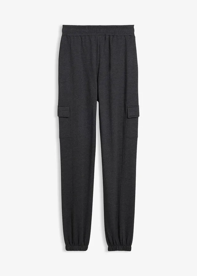 Joggingbroek met cargozakken, Kleur: antraciet gemêleerd