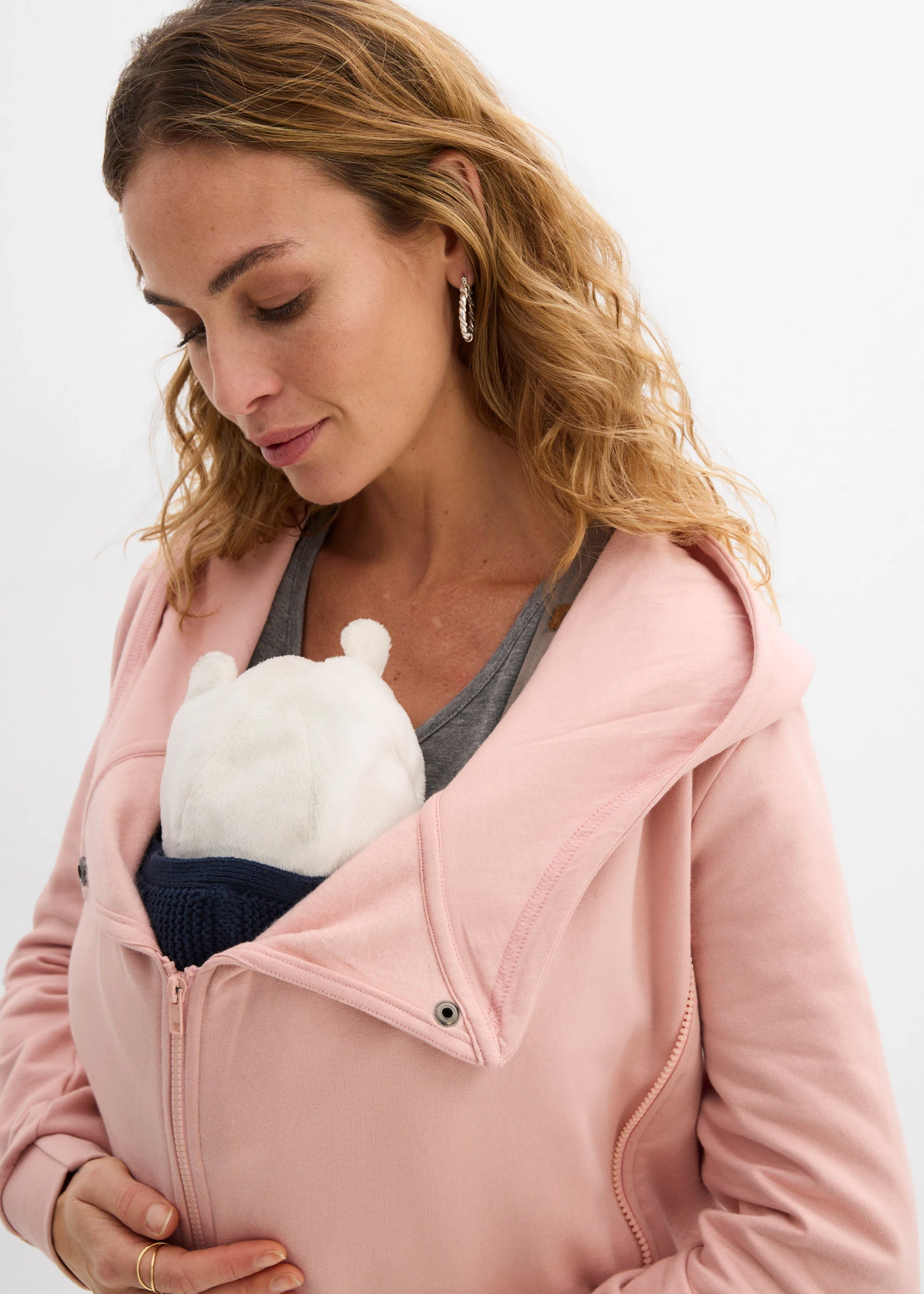 Bluza rozpinana ciążowa 3 w 1 na okres ciąży i po nim z funkcją wstawki na nosidełko • róż antyczny • sklep bonprix