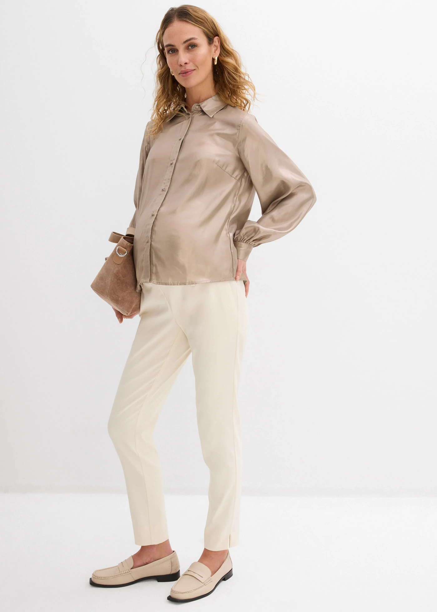 Zwangerschapsbroek van stretch met smal toelopende pijpen • naturel • bonprix online shop