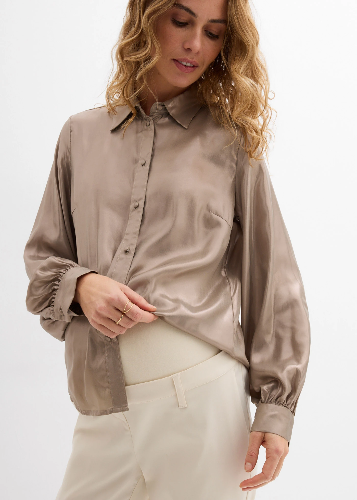 Pantaloni stretch de gravide, care se îngustează spre glezne • bej natur • magazin bonprix