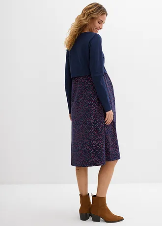 Robe de grossesse et d’allaitement + T-shirt manches longues en coton (ens. 2 pces), Couleur: bleu foncé pois rouge corail