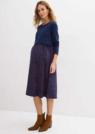 Robe de grossesse et d’allaitement + T-shirt manches longues en coton (ens. 2 pces), Couleur: bleu foncé pois rouge corail