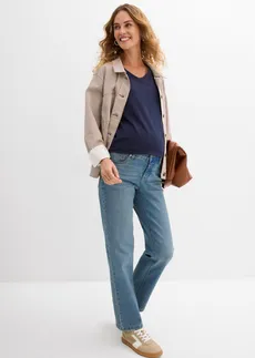 Dżinsy ciążowe na okres ciąży i po nim, długość do kostki, kolor: niebieski denim "used"