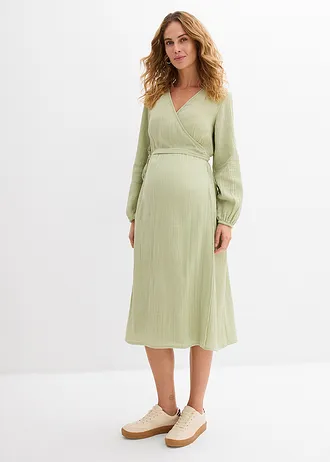 Robe de grossesse et d’allaitement en gaze de coton, Couleur: vert pâle