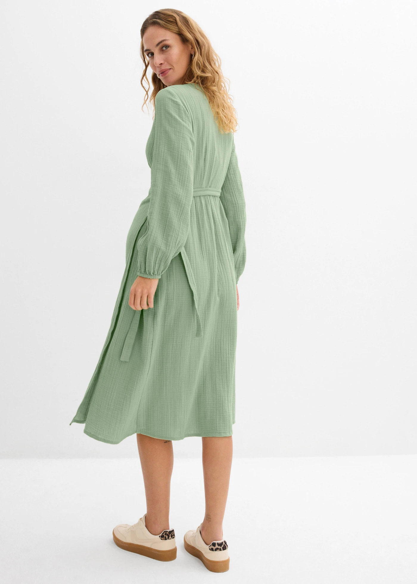 Rochie de gravide și alăptare 2 în 1 din muselină de bumbac • gri/verde • magazin bonprix