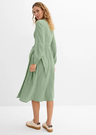 Rochie de gravide și alăptare 2 în 1 din muselină de bumbac • gri/verde • magazin bonprix