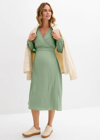 Rochie de gravide și alăptare 2 în 1 din muselină de bumbac • gri/verde • magazin bonprix
