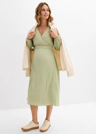 Robe de grossesse et d’allaitement en gaze de coton, Couleur: vert pâle