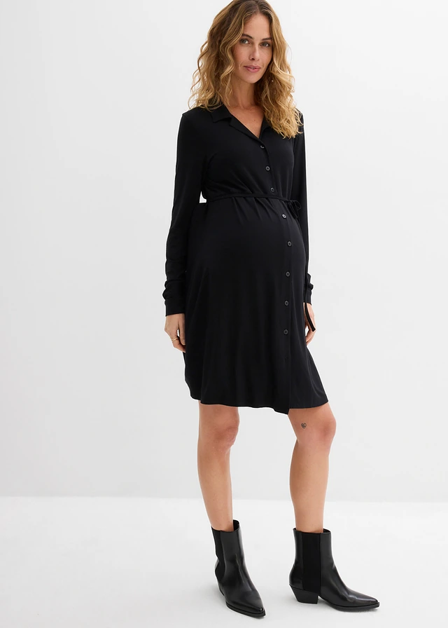 Robe de grossesse et d’allaitement en jersey viscose, Couleur: noir