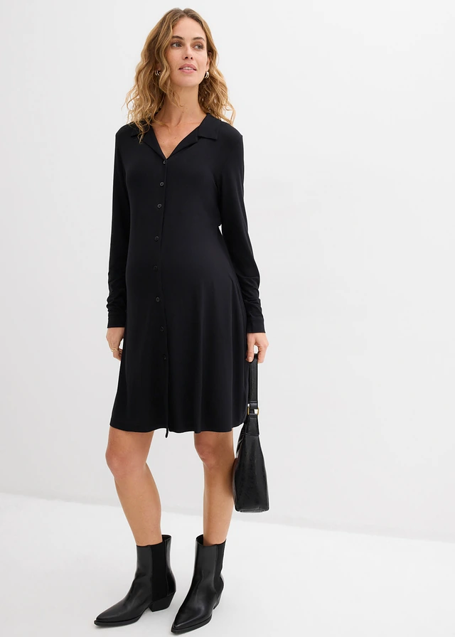 Robe de grossesse et d’allaitement en jersey viscose, Couleur: noir