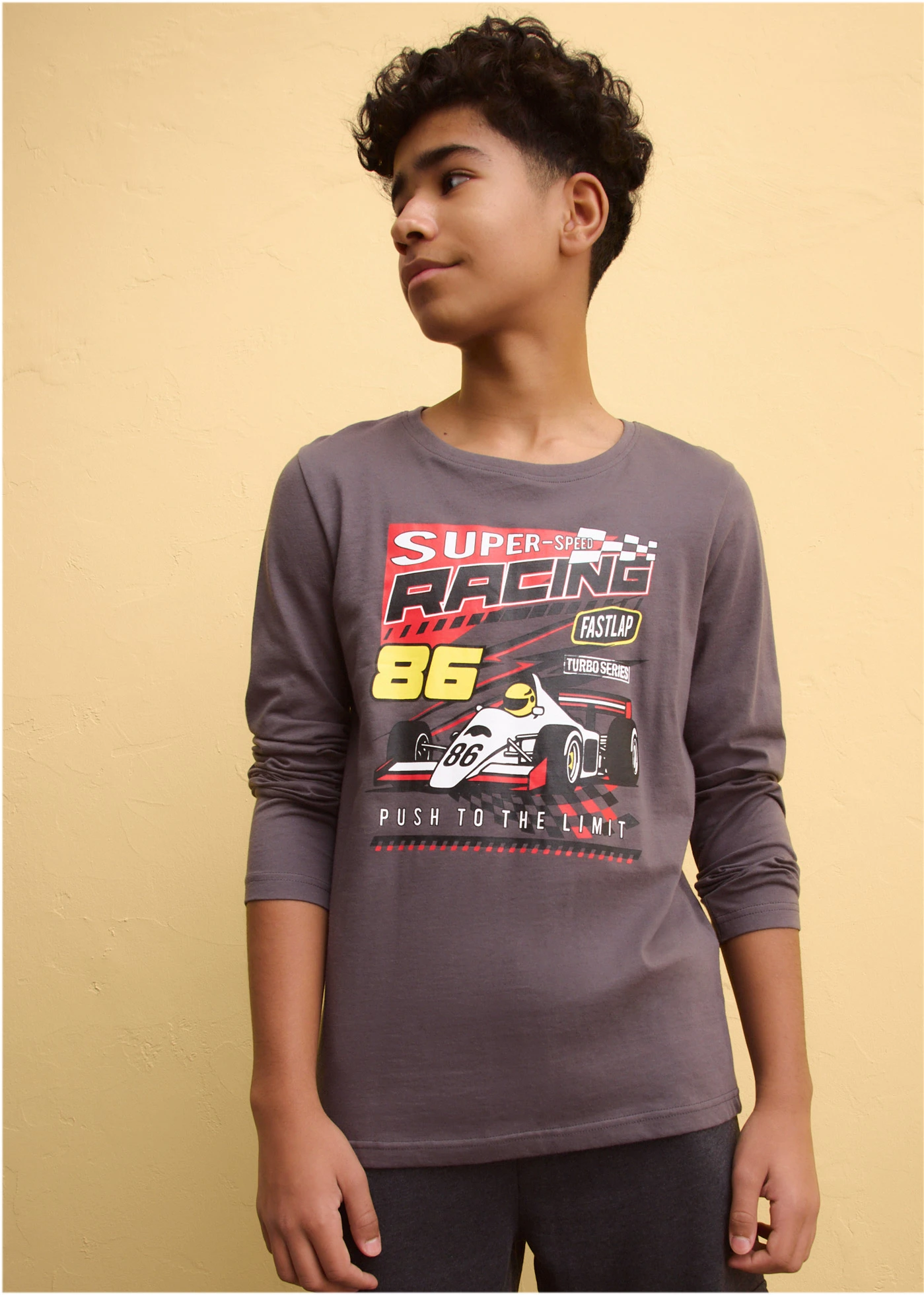 Bluză cu mâneci lungi din bumbac organic 100% • gri închis cu imprimeu • magazin bonprix