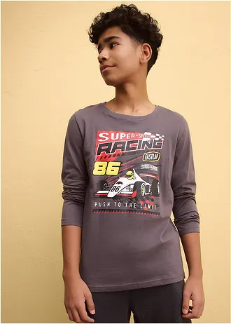 Longsleeve van biologisch katoen, Kleur: leisteengrijs met print