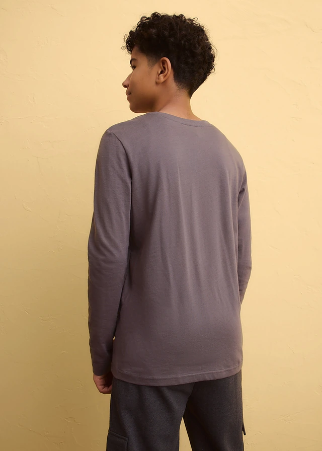 T-shirt manches longues 100% coton, Couleur: gris ardoise imprimé