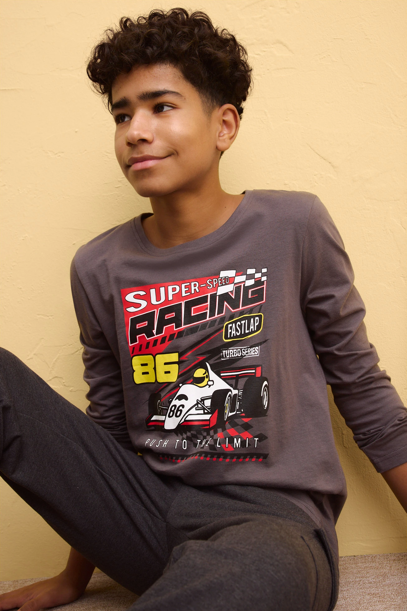 T-shirt manches longues 100% coton • gris ardoise imprimé • Boutique bonprix