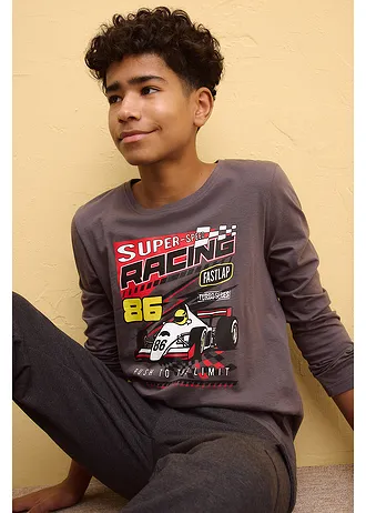 Longsleeve van biologisch katoen • leisteengrijs met print • bonprix online shop