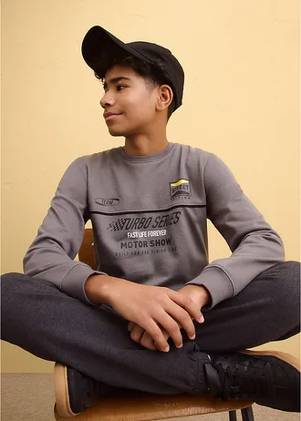 Bluză casual din amestec moale cu bumbac • gri fumuriu cu imprimeu • magazin bonprix