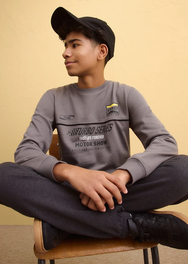 Sweater van een zachte katoenmix • rookgrijs met print • product-page.page-title-suffix