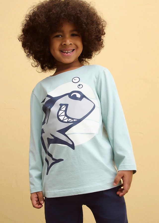 Lot de 2 T-shirts manches longues 100% coton • vert opaline + bleu jean imprimé • product-page.page-title-suffix