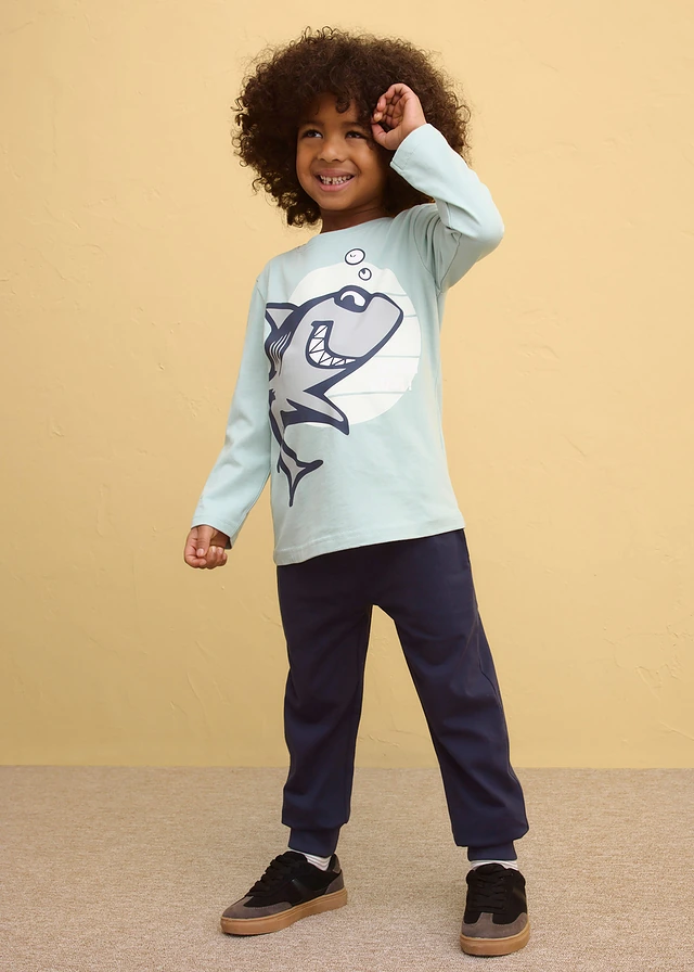 Lot de 2 T-shirts manches longues 100% coton • vert opaline + bleu jean imprimé • product-page.page-title-suffix