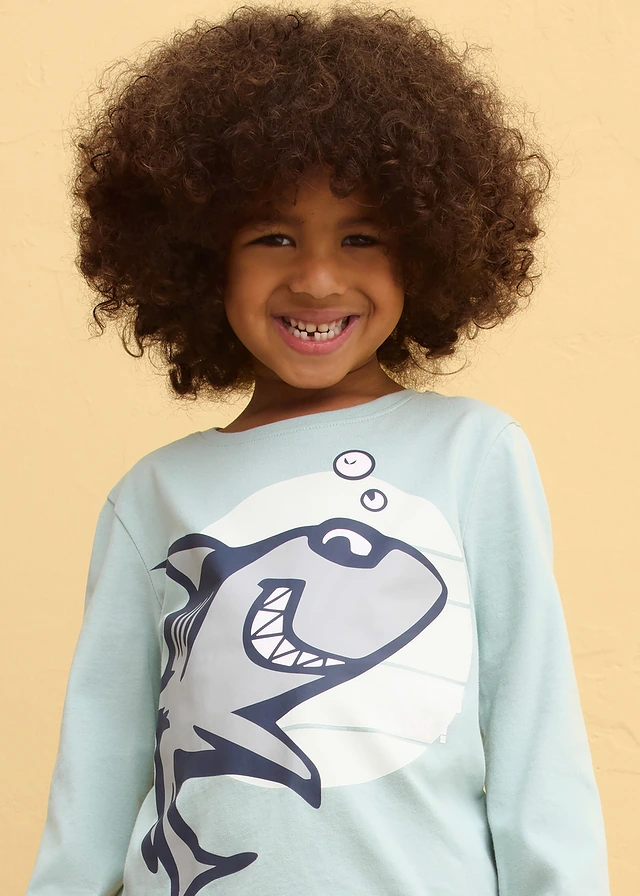 Lot de 2 T-shirts manches longues 100% coton • vert opaline + bleu jean imprimé • product-page.page-title-suffix