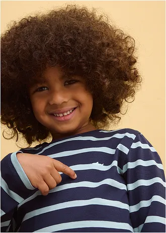 Lot de 2 T-shirts manches longues 100% coton • vert opaline + bleu foncé/vert opaline rayé • Boutique bonprix