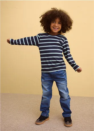 Lot de 2 T-shirts manches longues 100% coton • vert opaline + bleu foncé/vert opaline rayé • Boutique bonprix