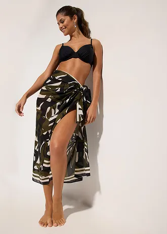 Paréo • noir-kaki foncé graphique • Boutique bonprix