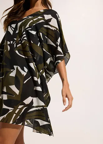 Tunică de plajă transparentă • negru-kaki închis cu model grafic • magazin bonprix