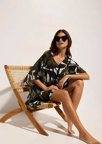 Tunique de plage transparente • noir-kaki foncé graphique • Boutique bonprix