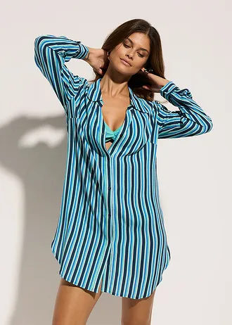 Strandblouse van soepele viscose, Kleur: diepblauw gestreept