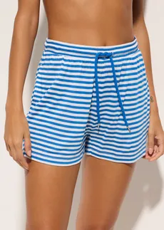 Strandshort van soepele viscose, Kleur: staalblauw/wit