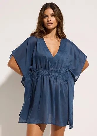 Tunique de plage transparente à col V • bleu profond • Boutique bonprix