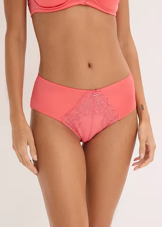 Maxislip met gebloemd glitterborduursel, Kleur: koraalpink