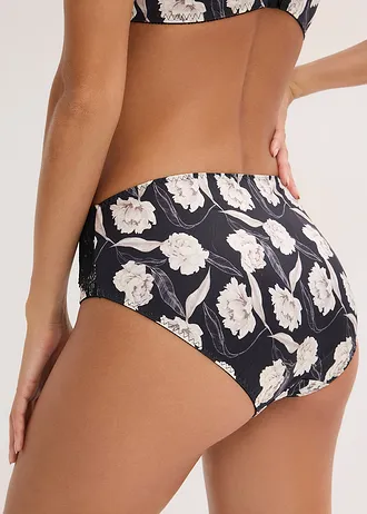 Chilot maxi cu efect lucios și detalii cu dantelă • negru înflorat • magazin bonprix