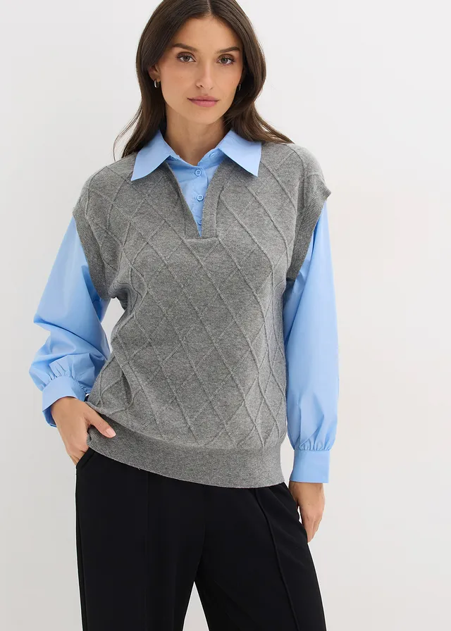 Spencer met blouse-inzetstuk en katoen • grijs gemêleerd-lichtblauw • product-page.page-title-suffix