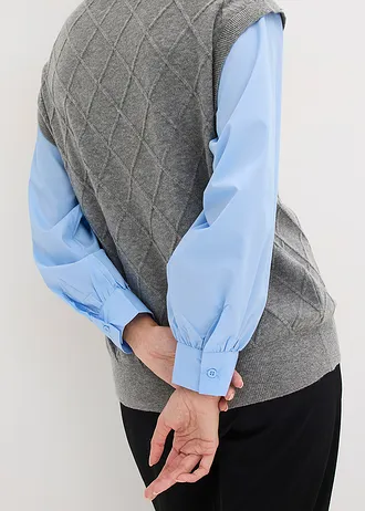 Vestă cu inserție tip cămașă, din material cu bumbac • gri melanj-bleu • magazin bonprix