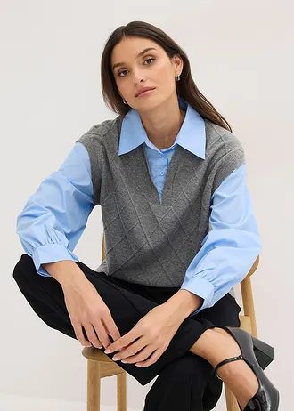 Trui met blouse-inzet • grijs gemêleerd-lichtblauw • bonprix online shop
