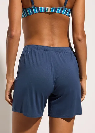 Short de plage en viscose fluide et extensible, Couleur: bleu profond