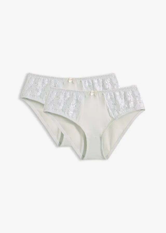 Lot de 2 slips maxi avec dentelle, Couleur: bleu/crème