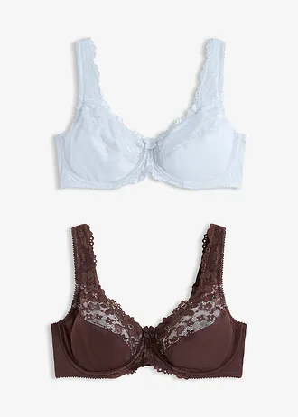 Lot de 2 soutiens-gorge minimiseurs à bretelles rembourrées, Couleur: bleu crème + marron foncé