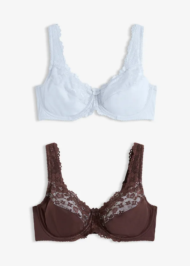 Lot de 2 soutiens-gorge minimiseurs à bretelles rembourrées, Couleur: bleu crème + marron foncé