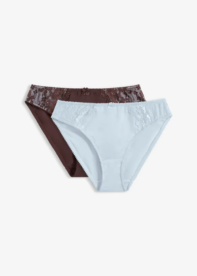 Slip met subtiel kant (set van 2) • crèmeblauw+donkerbruin • bonprix online shop